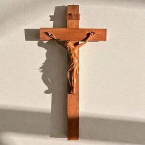 Antique ANRI 15” Hand Carved Wood Crucifix Jesus Wall Cross Sculpture Italy